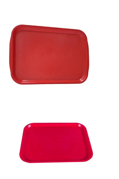10 Adet Büyük Kırmızı Plastik Servis Tepsisi  Kırılmaz Lokanta Büfe Fast Food Kullanım ( 53 x37 Cm) - 3