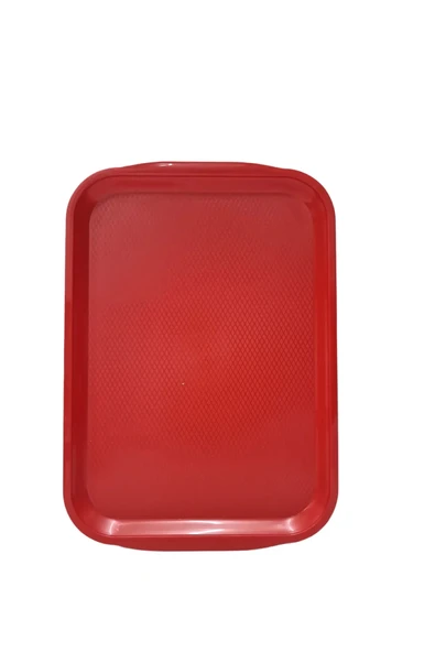 Büyük Boy Kırmızı Plastik Servis Tepsisi  Kırılmaz Lokanta Büfe Fast Food Kullanım ( 53 x37 Cm) - 2