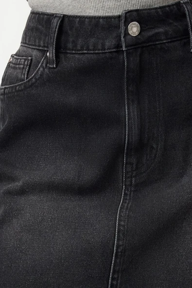 Modern Tarz Astarsız Denim Mini Boy Soluk Efekt Vintage Yüksek Bel Mini Denim Etek - 4