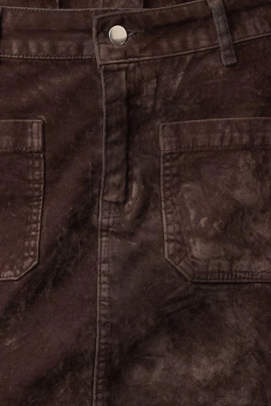 Modern Tarz Astarsız Denim Mini Boy Süet Görünümlü Normal Bel Mini Denim Etek - 4