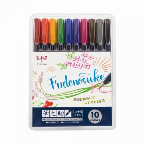 Tombow Fudenosuke Brush Pen 10'lu Fırça Uçlu Kalem Set - Sert Uç