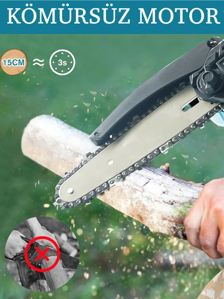 Rowermax Kömürsüz Motor Otomatik Yağlamalı Çift Pala-Zincir Dal Budama Akülü Ağaç Kesme Testere - 2