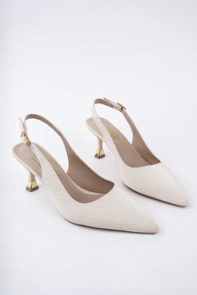 Muggo SUNG Sivri Burun Arkası Açık Günlük Klasik Kadın Topuklu Ayakkabı - 12