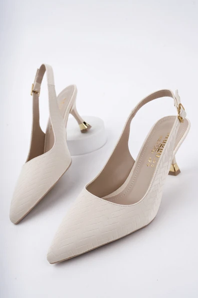Muggo SUNG Sivri Burun Arkası Açık Günlük Klasik Kadın Topuklu Ayakkabı - 11
