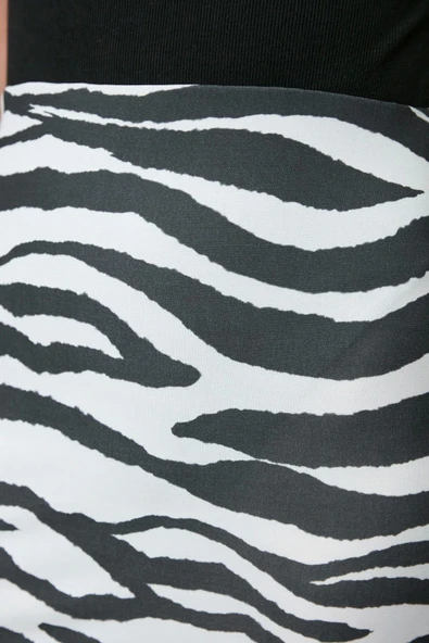 Modern Tarz Astarsız Örme Maxi Boy Animal Baskılı Kalem Esnek Etek - 4