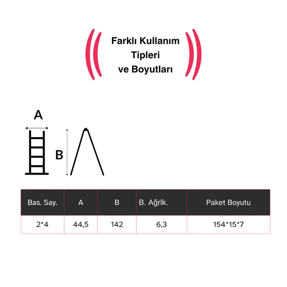 Endokon 2*4 142 cm Katlanır Alüminyum Çubuk Merdiven - 3