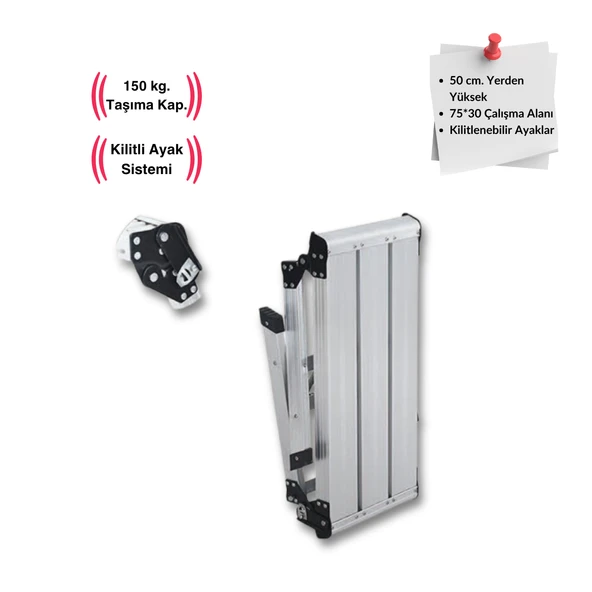Endokon 75-30-50 cm Katlanır Alüminyum İş Platformu - Resim 2