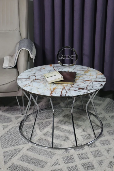 Zigonzi Gümüş Metal Çok Deseli Orta Sehpa, Kum Saati