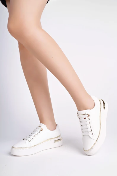 Muggo SVETLANA İnce Şerit Detaylı Bağcıklı Günlük Kadın Sneaker Spor Ayakkabı - 9