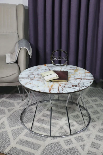 Zigonzi Gümüş Metal Çok Deseli Orta Sehpa, Kum Saati - 2