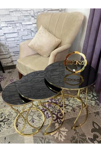 Zigonzi Rüya Model Zigon Sehpa Gold Ayak Siyah Cam - 2