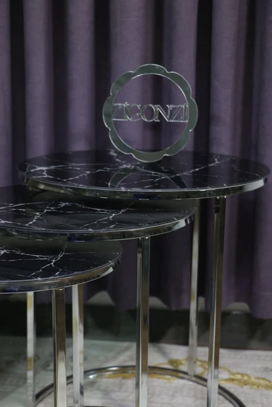 Zigonzi Siyah Mermer Desen Gümüş Metal Üçlü - 4