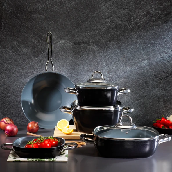 Schafer Gastronomie Master Seramik Derin Tencere 24 Cm-Siyah/Gri