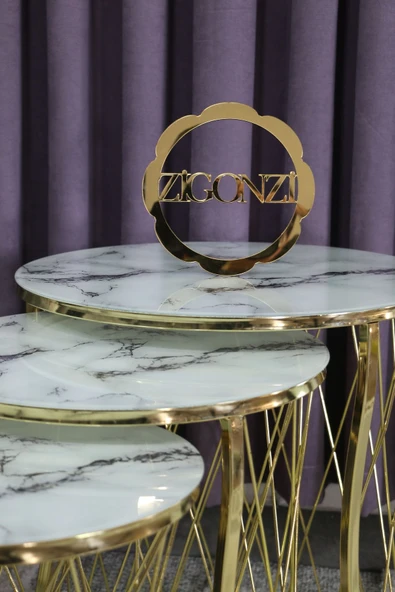 Zigonzi Gold Metal Hasır C Beyaz Mermer Desen, Üçlü - 2