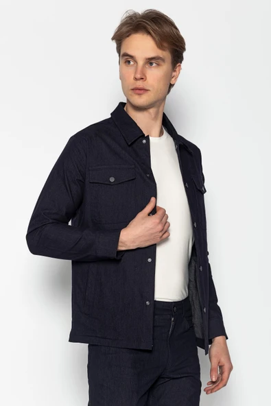 CEKMON Erkek Regular Fit Denim Dokuma Sade Ve Rahat Kot Gömlek Ceket - 7