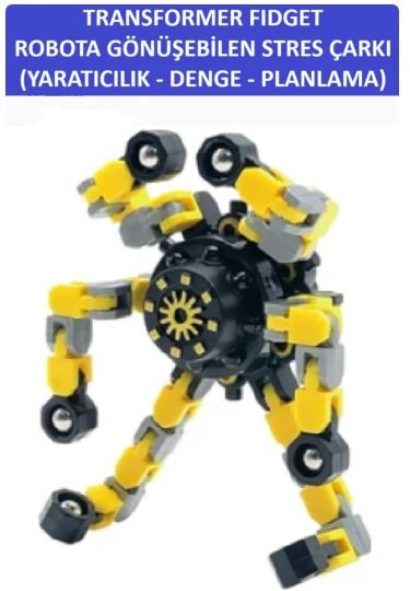 ZETCONCEPT TRANSFORMERS DÖNÜŞTÜRÜLEBİLİR ROBOTİK STRES ÇARKI - ROBOTIC FIDGET SPINNER -RENK:SARI - 3