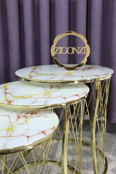 Zigonzi Sarı Mermer Desen Gold Metal, Hasır C - 2