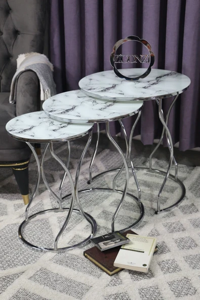 Zigonzi Beyaz Mermer Desenli, Gümüş Metal, Rüya
