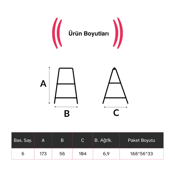 Endokon 6 Basamaklı 173 cm Fiberglas Tek Taraflı Elektrikçi Merdiveni - 3