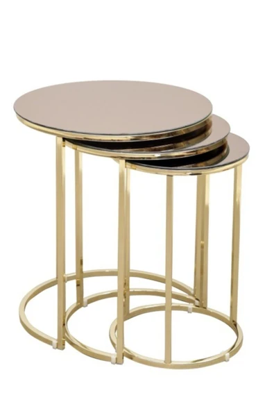 Zigonzi Yıldız 3 Lü Zigon Sehpa Gold Ayak Bronz Ayna