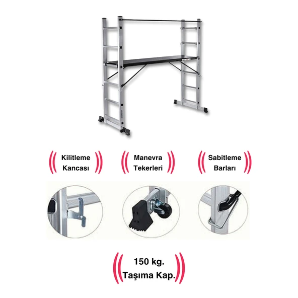 Endokon 2*7 192 cm Portatif Alüminyum İskele Merdiven Kombinasyonu - 2
