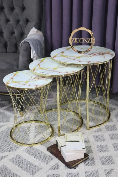 Zigonzi Sarı Mermer Desen Gold Metal, Hasır C - 3