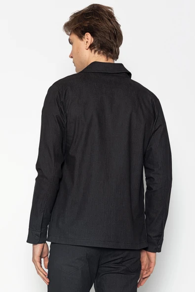 CEKMON Erkek Regular Fit Denim Dokuma Sade Ve Rahat Kot Gömlek Ceket - 5