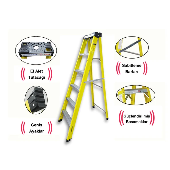 Endokon 6 Basamaklı 173 cm Fiberglas Tek Taraflı Elektrikçi Merdiveni - 2