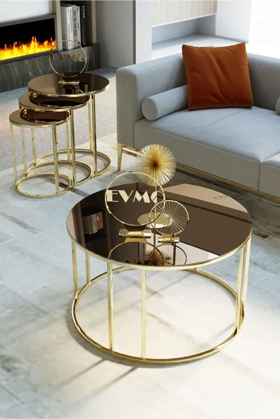 Zigonzi Yıldız 3 Lü Zigon Ve Orta Sehpa Takım Gold Ayak Bronz Ayna