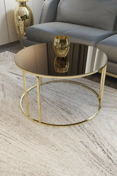 Zigonzi Zigon Ve Orta Sehpa Seti Gold Metal Ayak Bronz Aynalı Takım - 2