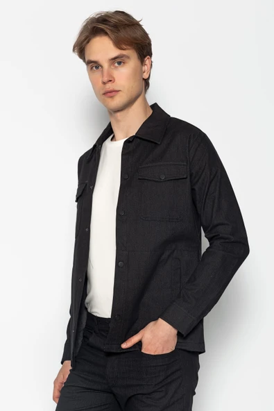 CEKMON Erkek Regular Fit Denim Dokuma Sade Ve Rahat Kot Gömlek Ceket - 4