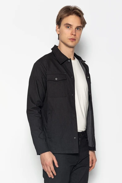 CEKMON Erkek Regular Fit Denim Dokuma Sade Ve Rahat Kot Gömlek Ceket - 3