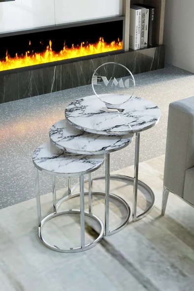 Zigonzi Üçlü, Gümüş Metal Beyaz Mermer Desen