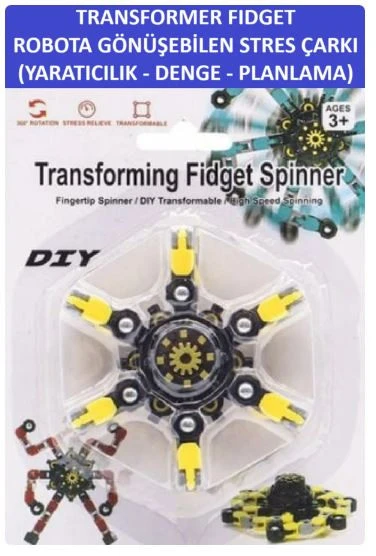 ZETCONCEPT TRANSFORMERS DÖNÜŞTÜRÜLEBİLİR ROBOTİK STRES ÇARKI - ROBOTIC FIDGET SPINNER -RENK:SARI - 2