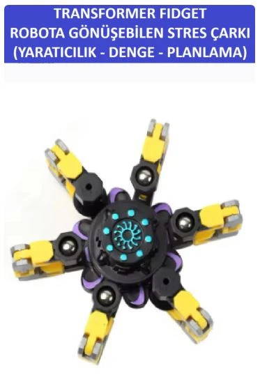 ZETCONCEPT TRANSFORMERS DÖNÜŞTÜRÜLEBİLİR ROBOTİK STRES ÇARKI - ROBOTIC FIDGET SPINNER -RENK:SARI