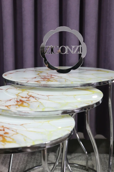 Zigonzi Üçlü Zigon Krom Metal Sehpa Rüya Modeli - - 2