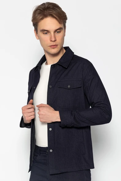 CEKMON Erkek Regular Fit Denim Dokuma Sade Ve Rahat Kot Gömlek Ceket - 8