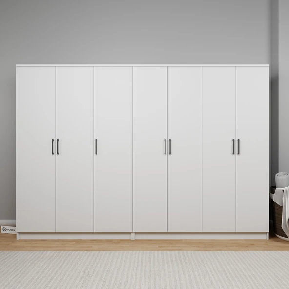 Midoser Kardelen Serisi Beyaz 7 Kapaklı 10 Raflı 260 Cm Elbise Dolabı - Gardırop Seti, Derinlik : 50 Cm - 2