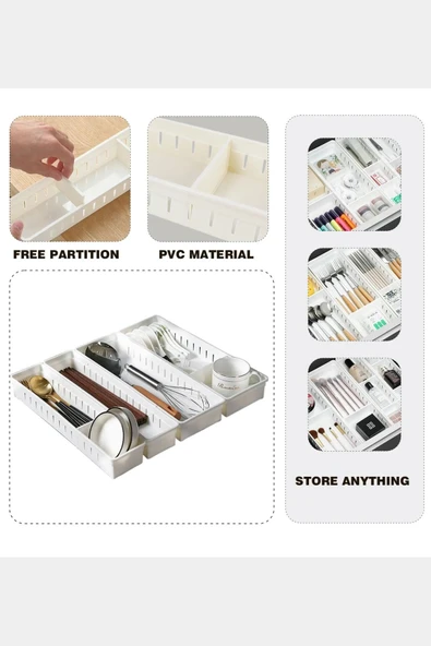 3 Adet Orta Boy Ayarlanabilir Beyaz Plastik Organizer & Çekmece Düzenleyici - Resim 2