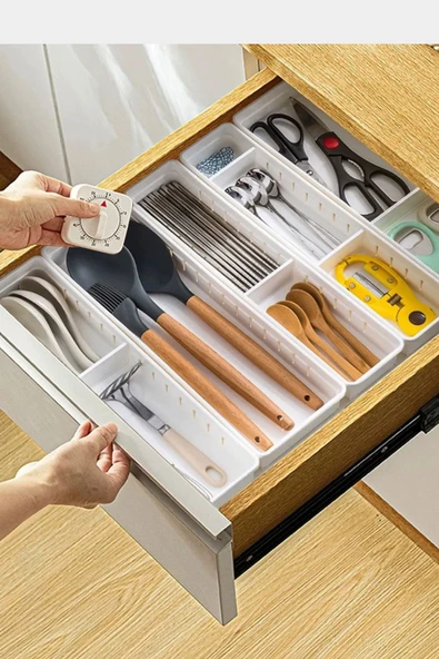3 Adet Orta Boy Ayarlanabilir Beyaz Plastik Organizer & Çekmece Düzenleyici