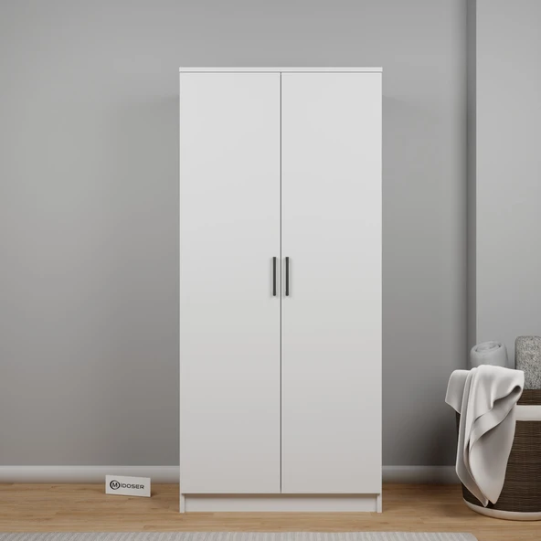Midoser Kardelen Serisi 80 Cm Mat Beyaz 2 Kapılı 4 Raflı Elbise Dolabı - 3
