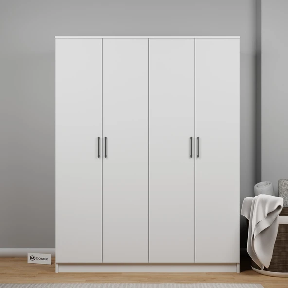 Midoser Kardelen Serisi 140 Cm Mat Beyaz 4 Kapılı 5 Raflı Elbise Dolabı - 3