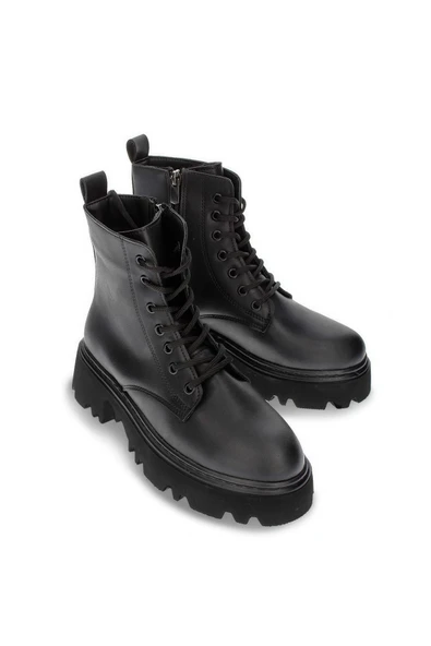 Kadın Kalın Tabanlı Günlük Postal Bot Fermuarlı Bağcıklı Tam Kalıp Kısa Bot - Resim 4