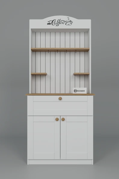 Midoser Lucas 2 Kapaklı Çekmeceli Kahve Köşesi ve Çok Amaçlı Mutfak Dolabı - Açık ceviz & Beyaz - 5