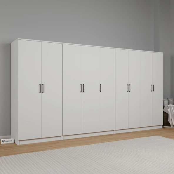 Midoser Kardelen Serisi Beyaz 9 Kapılı 14 Raflı 340 Cm Elbise Dolabı - Gardırop Seti, Derinlik : 50 Cm - 3