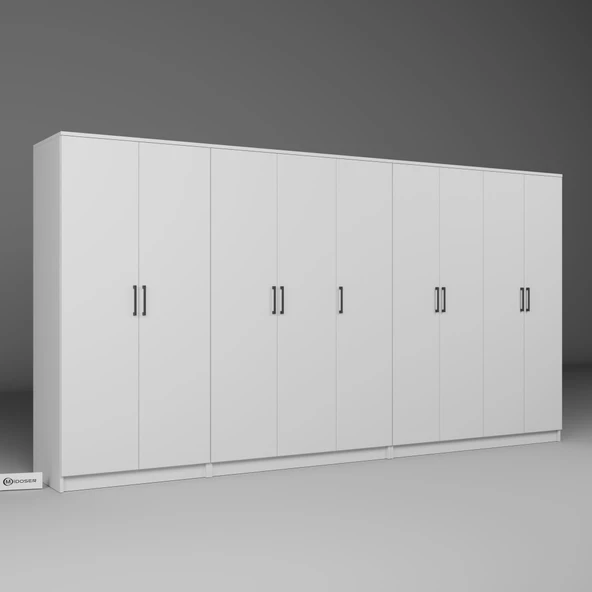 Midoser Kardelen Serisi Beyaz 9 Kapılı 14 Raflı 340 Cm Elbise Dolabı - Gardırop Seti, Derinlik : 50 Cm - 6