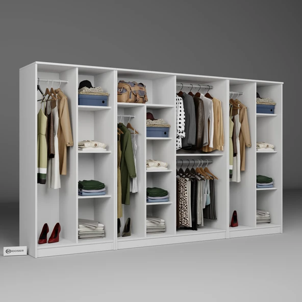 Midoser Kardelen Serisi Beyaz 8 Kapılı 14 Raflı 300 Cm Elbise Dolabı - Gardırop Seti, Derinlik : 50 Cm - 4