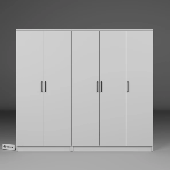 Midoser Kardelen Serisi Mat Beyaz 5 Kapılı 9 Raflı Elbise Dolabı 200 Cm - Gardırop Seti - 5