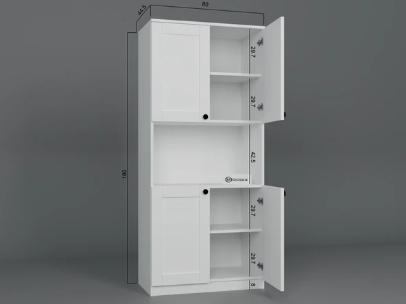 Midoser Lucas 4 Kapaklı Çok Amaçlı Dolap, Çok Amaçlı Banyo, Mutfak Ve Mikrodalga Fırın Dolabı - Beyaz - 8