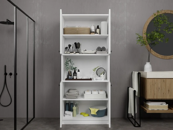 Midoser Lucas 4 Kapaklı Çok Amaçlı Dolap, Çok Amaçlı Banyo, Mutfak Ve Mikrodalga Fırın Dolabı - Beyaz - 6